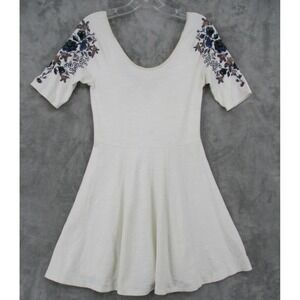 Free People Dress Small Garden Party Floral Embroidered Low Back Mini Bohemian